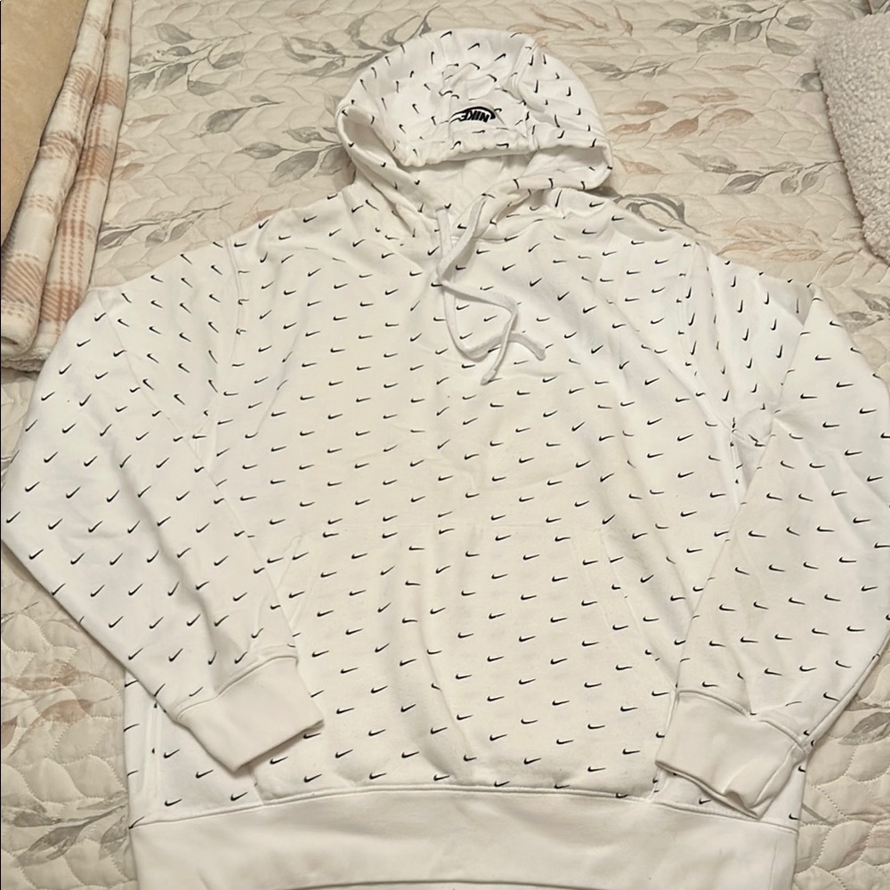 Nike White Hoodie with Black Mini Swooshes